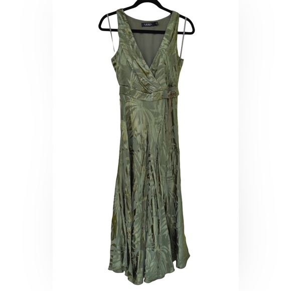 Lauren Ralph Lauren Palm Leaf Jacquard Sleeveless Midi Dress | Size 0 - Picture 12 of 15